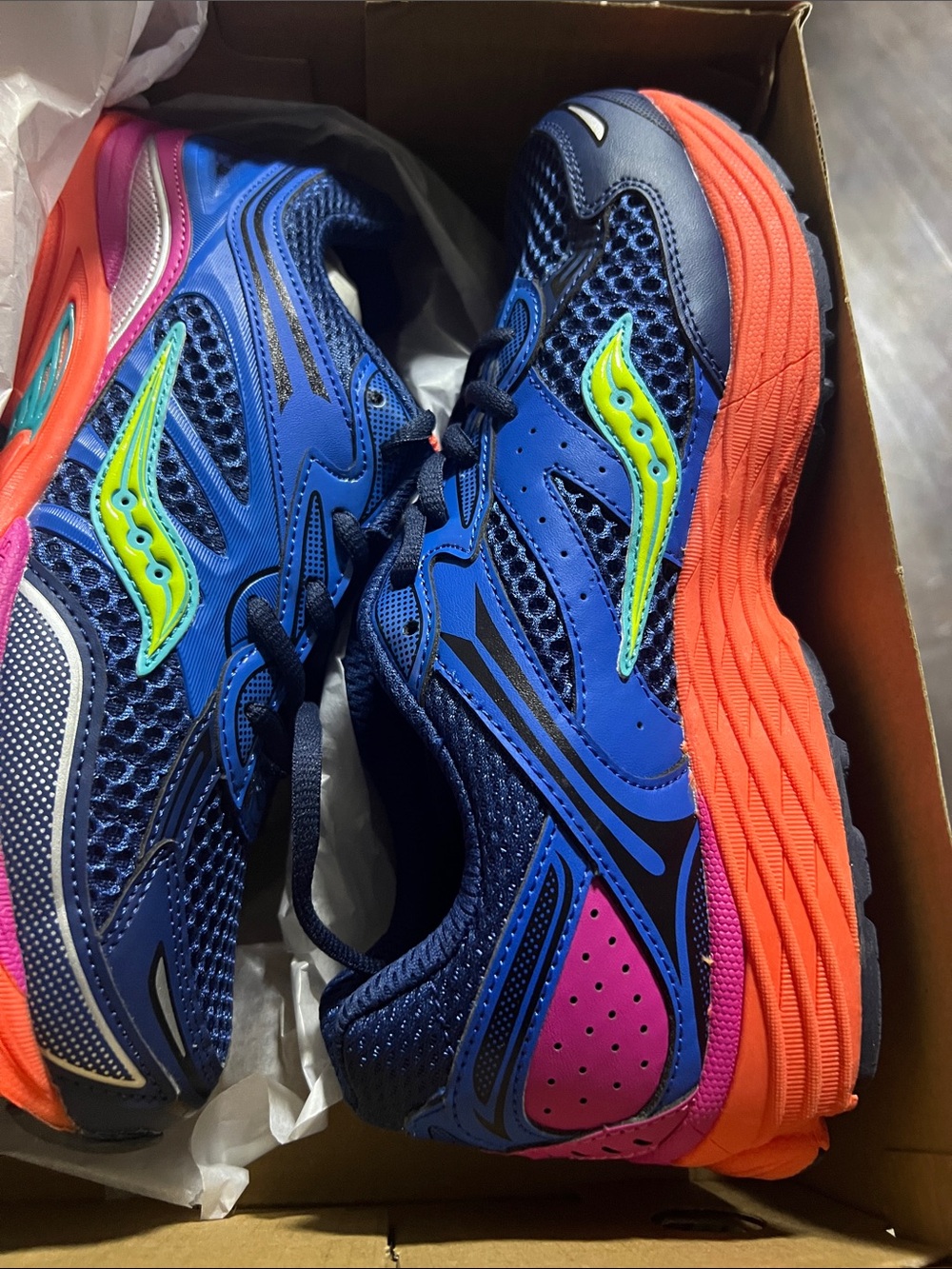 Saucony Kids Blue Neon Yellow and Orange Running Sneakers unisex sneaker